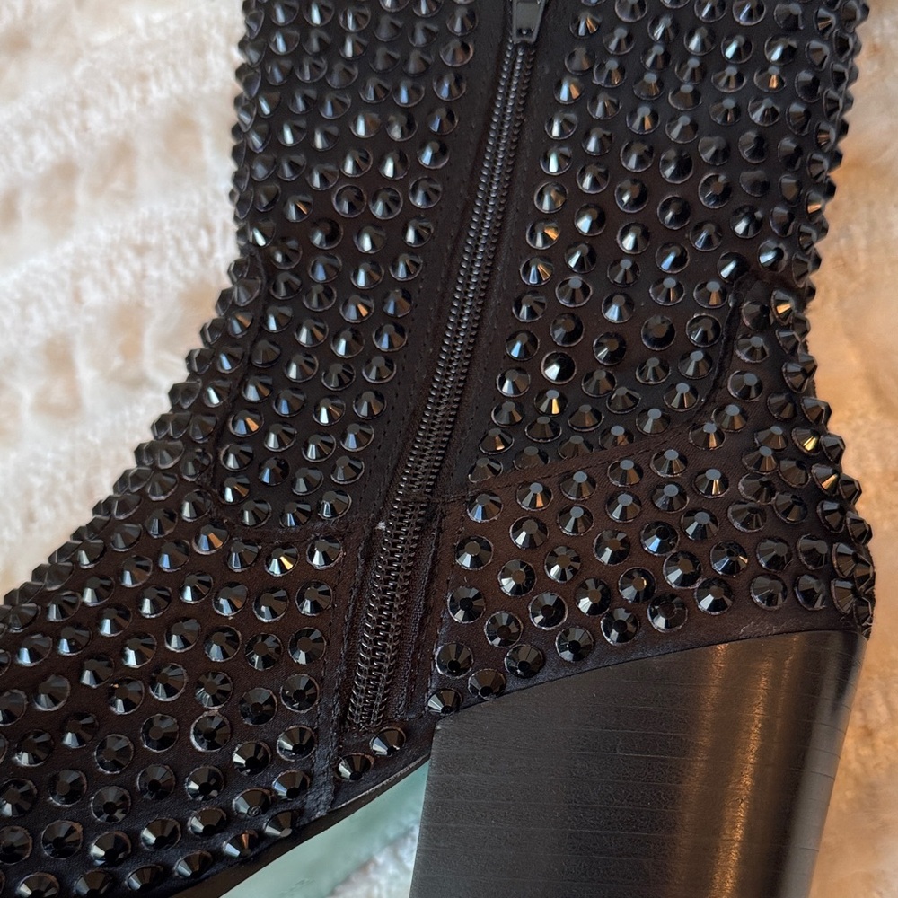 Betsey Johnson Black Crystal-Embellished Knee-High Western Boots - Picture 8 of 16